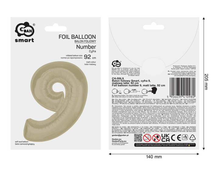 Balon Folie Cifra 9 Matt Latte 92cm GoDan [3]