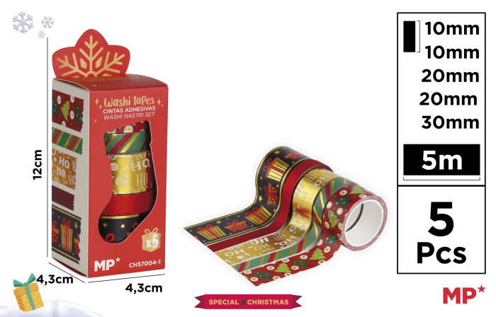 BANDA ADEZIVA DECORATIVA 10-20-30MM 5/SET MOTIV CRACIUN CH57004-1 [1]