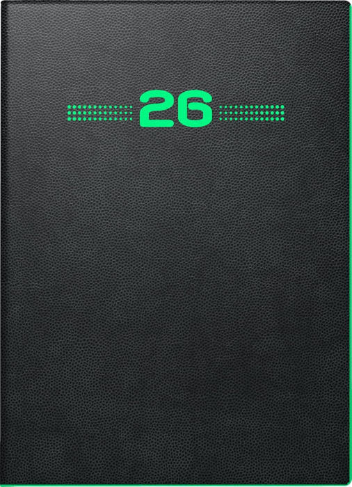 AGENDA DATATA ZILNIC A6 2026 COPERTA FLEXIBILA NEAGRA MARGINE VERDE NEON 73634906 [1]