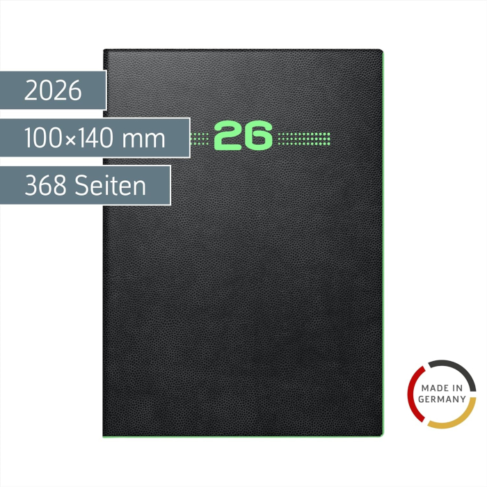 AGENDA DATATA ZILNIC A6 2026 COPERTA FLEXIBILA NEAGRA MARGINE VERDE NEON 73634906 [2]