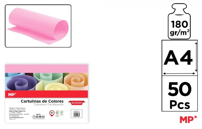 CARTON COLOR IPB A4 180GR 50/SET ROZ PN489-50 [1]