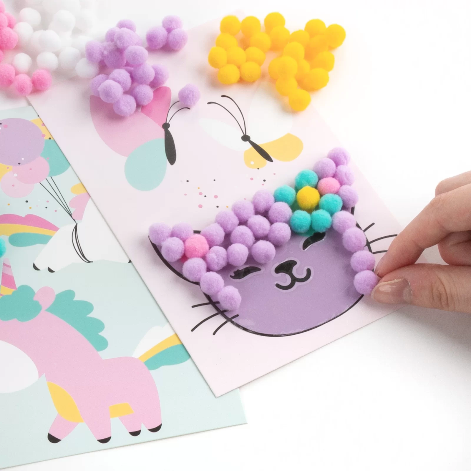 SET CREATIV CU STICKERE SI POMPOM UNICORN SI PISICUTA KIDEA POWUKA [5]