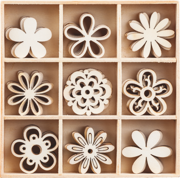 DECORATIUNI LEMN FLORI 45 piese, 9 modele, 3cm 18521103 [1]