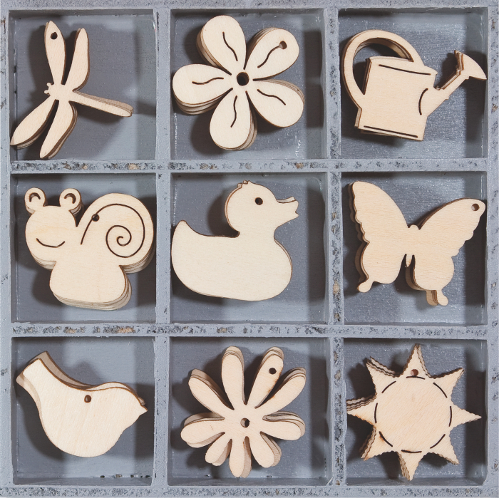 DECORATIUNI LEMN FLORI, ANIMALE 45 piese, 9 modele, 3cm 18521101 [1]