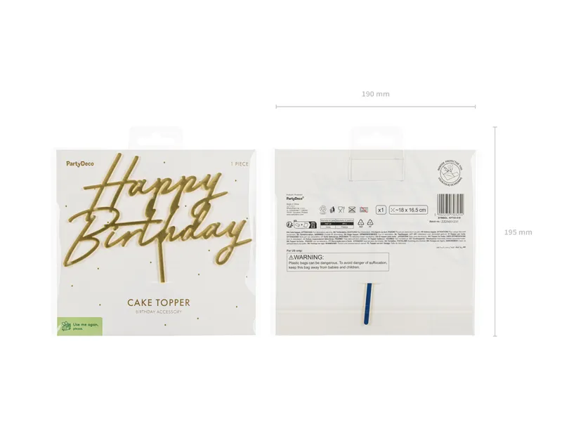 Topper Tort Acrilic Happy Birthday Gold 18x16.5cm [4]