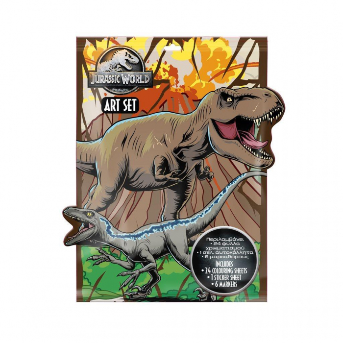 DIA CARTE COLORAT 24F CU STICKERE SI 6 MINI MARKERE JURASSIC WORLD 570967 [1]