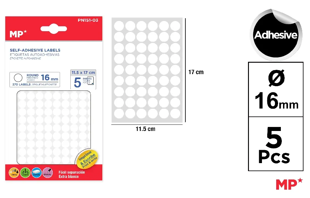 ETICHETE ADEZIVE IPB 16MM 5 COLI/SET 270 BUCATI ROTUNDE PN151-03 [1]