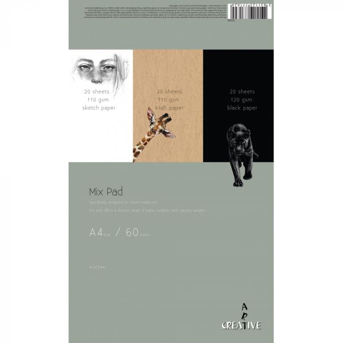 EU BLOC SCHITE ART CREATIVE MIX A4 110G-120G 60 FILE, ALB, KRAFT, NEGRU 75328 [1]
