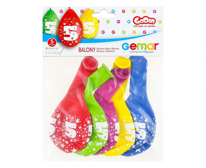 GOD BALOANE LATEX GEMAR DIGIT overprint ''5'', 30cm, hanging balloon, 5/set GS110/5W [2]