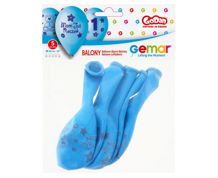 GOD BALOANE Premium Balloons "My 1 birthday"(blue), 30cm, 5/set GB-MU1B [4]