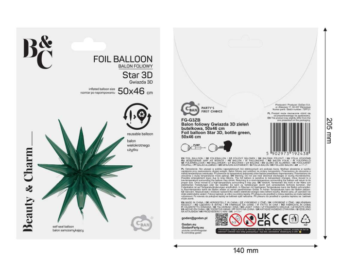 BALON FOLIE ALUMINIU Star 3D, bottle-green, 50cm FG-G3ZB [4]