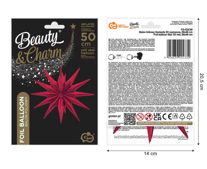 BALON FOLIE ALUMINIU Star 3D, red, 50cm FG-G3CW [3]