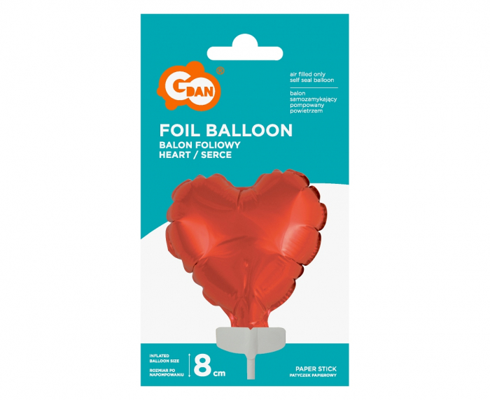 GOD BALON FOLIE ALUMINIU with stick, 8cm, heart shape, red BS-4CRW [2]