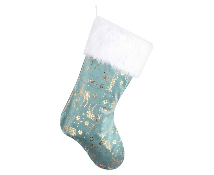 DECORATIUNE CRACIUN SOSETA Christmas sock, frosty blue, with golden reindeer, 49cm NW-SKNB [1]