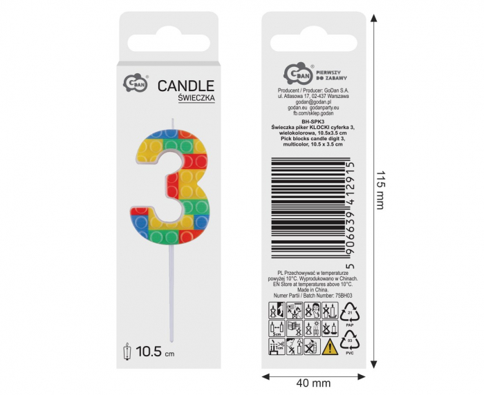 GOD LUMANARE TORT Number 3, blocks, multicolor BH-SPK3 [3]