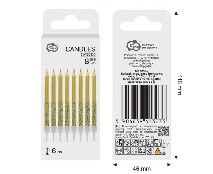 GOD LUMANARI TORT Taper candles metallic-glitter, 8/set BH-SMMB [3]