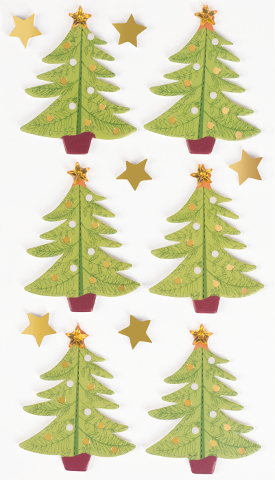 STICKER DECOR 7.5*16.5CM BRAD DE CRACIUN VERDE-AURIU 12PCS 3780720 [1]