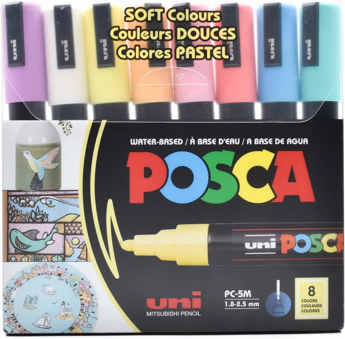 MARKER UNI POSCA PC-5M 1.8-2.5 MM 8 CULORI/SET CULORI PASTEL M1487 [1]
