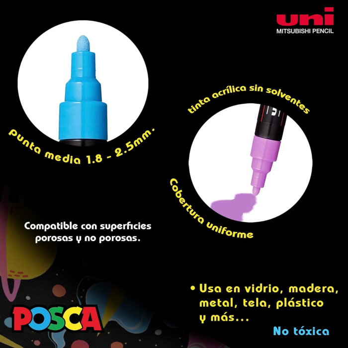 MARKER UNI POSCA PC-5M 1.8-2.5 MM 8 CULORI/SET CULORI PASTEL M1487 [9]