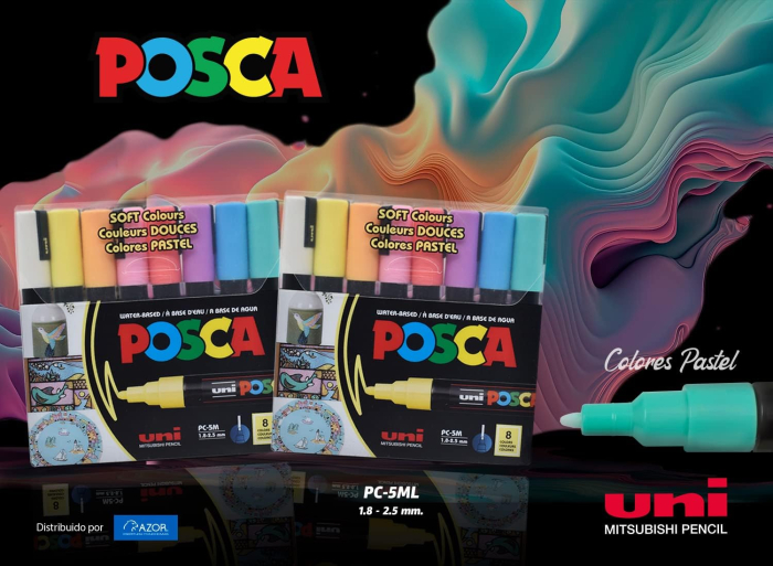 MARKER UNI POSCA PC-5M 1.8-2.5 MM 8 CULORI/SET CULORI PASTEL M1487 [5]
