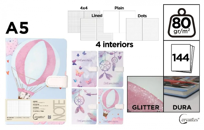 NOTES IPB A5 144 FILE FANTASY CATCH YOUR DREAMS GLITTER CLAPA MAGNETICA PB475-71 [1]