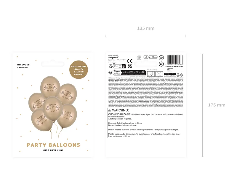 BALOANE Balloons 30 cm, Happy Birthday, metallic cold gold, 6/SET SB14M-341-019Z-6 [3]