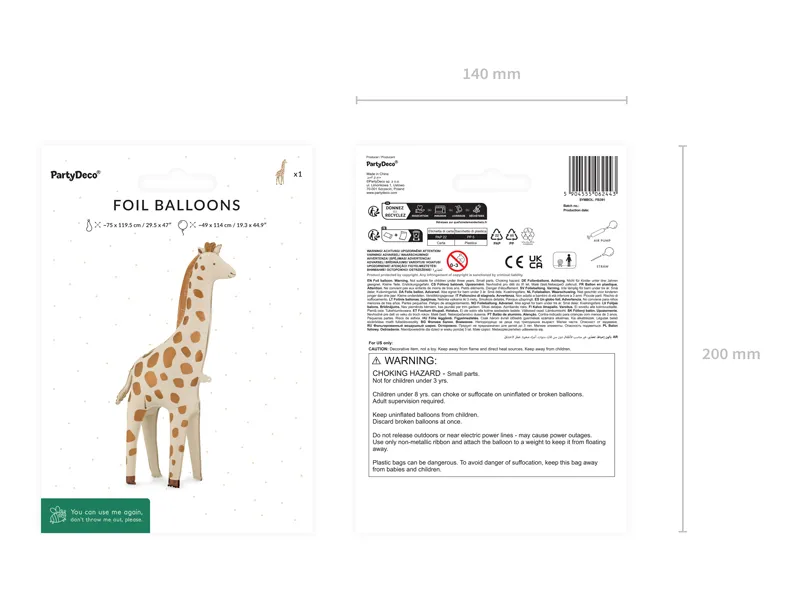 BALON FOLIE ALUMINIU Standing foil, Giraffe, 49x114cm, mix FB391 [4]