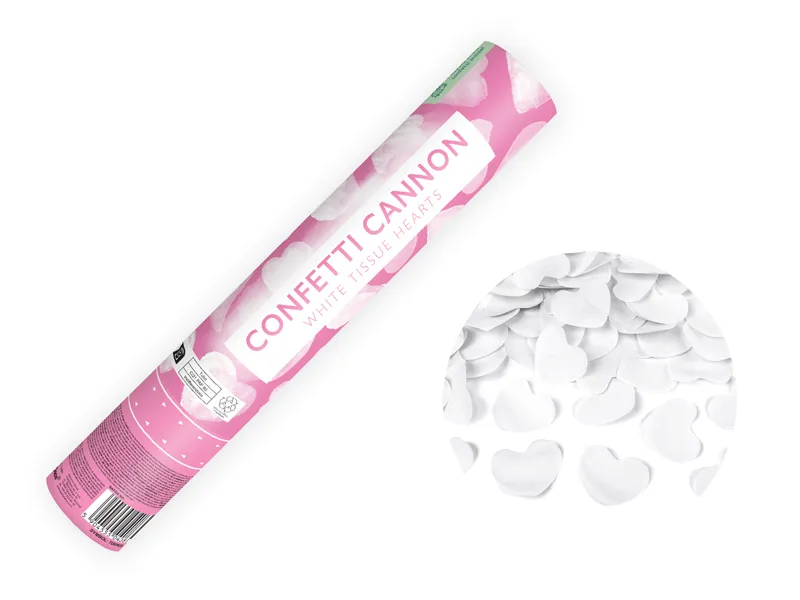 PD CONFETTI CANNON with hearts, white, 28cm TUKW28 [1]