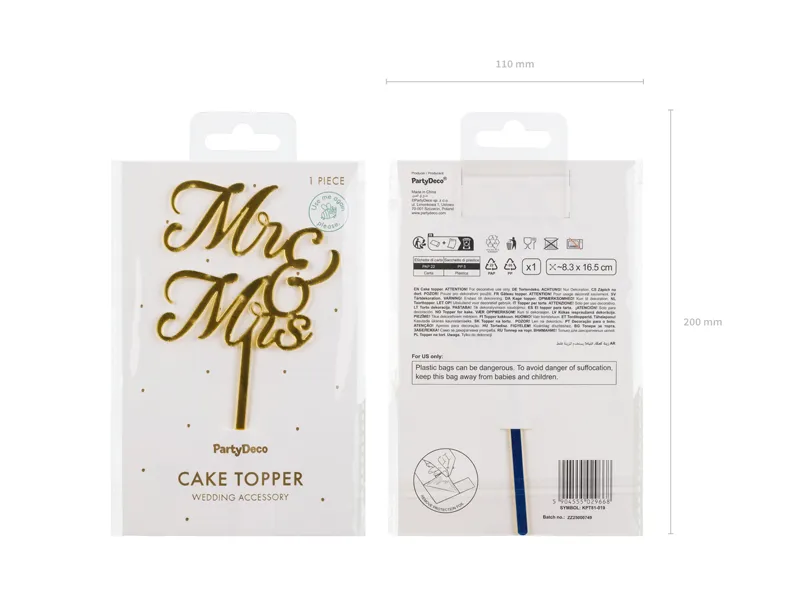 DECORATIUNI PENTRU TORT MR&MRS, Acylic Cake, gold, 16,5cm KPT81-019 [7]