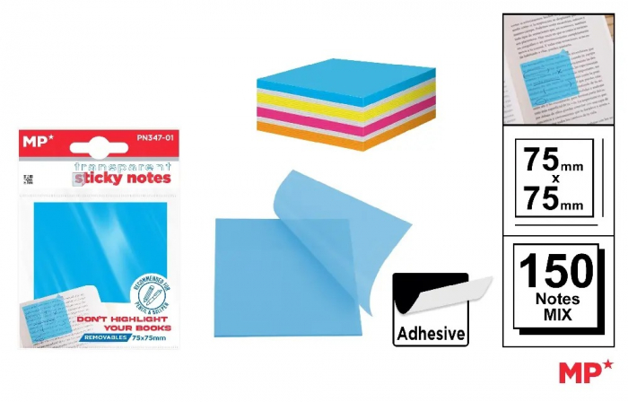 POST IT ADEZIV TRANSLUCID IPB 75*75MM 150/SET MIX PN347-01 [1]