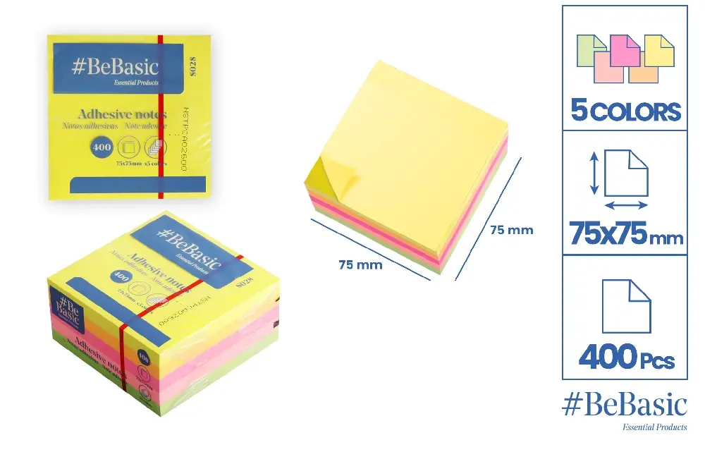 POST IT CUB BeBasic 75*75MM 400F 5 CULORI S028 [1]