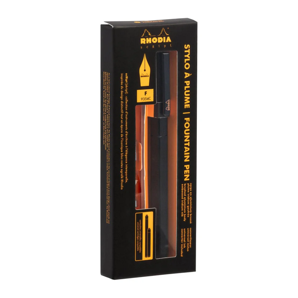 STILOU RHODIA SCRIPT METALIC NEGRU PENITA F + TRAGATOR CERNEALA 9354C [9]