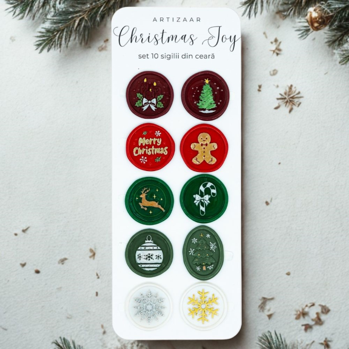 SIGILII AUTOADEZIVE MODEL CRACIUN II DIFERITE FORME SI CULORI 10/SET [1]