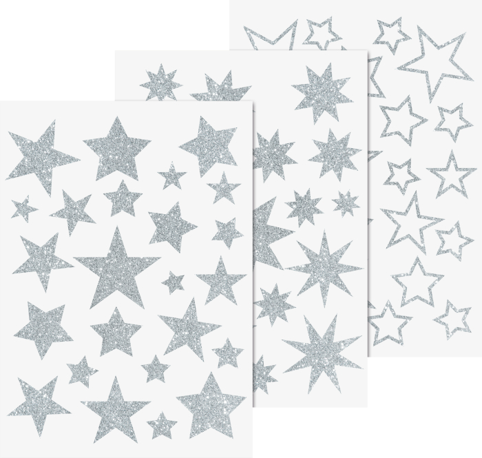 STICKER DECOR FEREASTRA STELE 3 COLI/SET GLITTER ARGINTIU 3584470 [1]