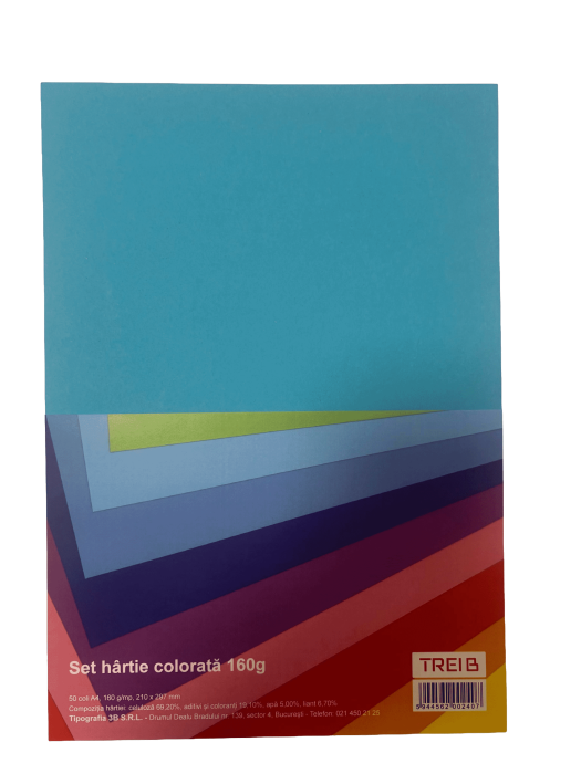 TIP CARTON COLOR A4 160GR 50COLI/SET ALBASTRU DESCHIS [1]