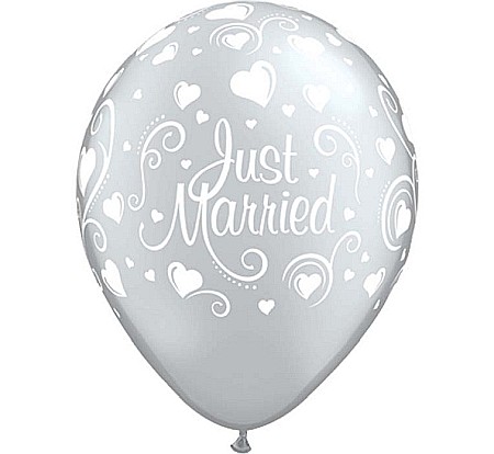ARTICOLE PARTY - GOD BALON LATEX JUST MARRIED AND HEARTS 28CM 6/SET 19136