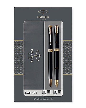 Seturi Instrumente de lux - PARKER SET SONNET DUO STILOU + ROLLER GT, PENITA M, BLACK LACQUER AND GOLD 160394/2093371