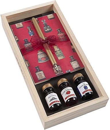 CF SET DE SCRIS HERBIN, PENITA "CITO FEIN" CU TOC AURIU,SI 3 CERNELURI, CUTIE LEMN 27804T [0]