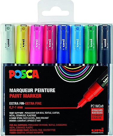 Markere universale Posca Uni - MARKER UNI POSCA UNIVERSAL PC1M 0.7-1MM 8 CULORI/SET 42587