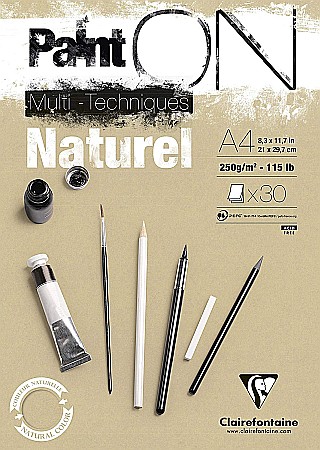 FINE ARTS&GRAPHICS - CF BLOC DESEN A4 PAINT'ON 30F 250GR/m2 KRAFT NATUREL MULTI-TECHNIQUE 96540C