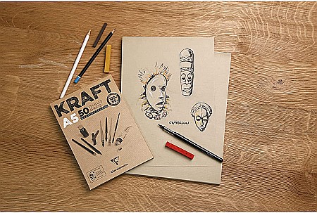 CF BLOC DESEN A5 100F 90GR/m2 KRAFT VergÃ© Brun, double face CLAIREFONTAINE 96544C [2]