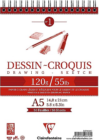 FINE ARTS&GRAPHICS - CF BLOC DESEN A5 50F 125GR SPIRA CLAIREFONTAINE DESSIN CROQUIS 96616C