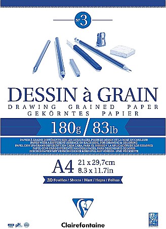 FINE ARTS&GRAPHICS - CF BLOC DESEN A4 30F 180GR/m2 CLAIREFONTAINE DESSIN A GRAIN 96624C