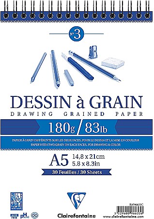 FINE ARTS&GRAPHICS - CF BLOC DESEN A5 30F 180GR SPIRA CLAIREFONTAINE DESSIN A GRAIN 96633C