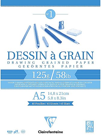 FINE ARTS&GRAPHICS - CF BLOC DESEN A5 40F 125GR/m2 CLAIREFONTAINE DESSIN A GRAIN 96686C