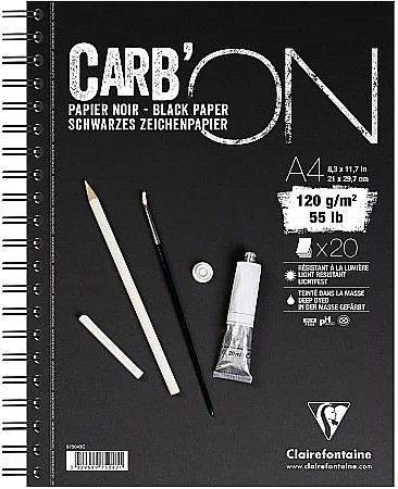CF BLOC DESEN A4 CARBON 20F 120GR/m2 HARTIE NEAGRA SPIRA Carb'ON CLAIREFONTAINE 975043C [0]