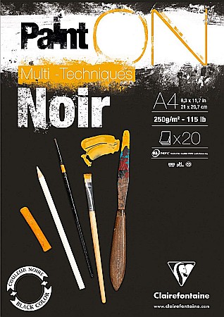 FINE ARTS&GRAPHICS - CF BLOC DESEN A4 PAINT'ON 20F 250GR/m2 CLAIREFONTAINE MULTI-TECHNIQUE NEGRU 975169C