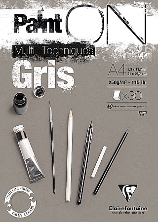 Blocuri de desen profesionale - CF BLOC DESEN A4 PAINT'ON 30F 250GR/m2 GRIS PAD CLAIREFONTAINE MULTI-TECHNIQUE975809C