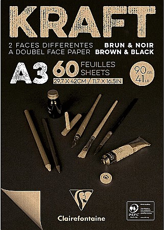 CF BLOC DESEN A3 60F 90GR/m2, hartie bicolor KRAFT Brun et Noir, double f CLAIREFONTAINE 975819C [0]
