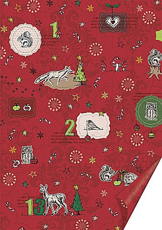 Carton Decor/ Hartie decor Craciun - KP CARTON DECOR 50*70 300GR MOTIV ANIMALELE PADURII ROSU 4772016